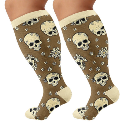 Plusock Plus Size Chic Skul Compression Socks - Brown - 4XL - image 6