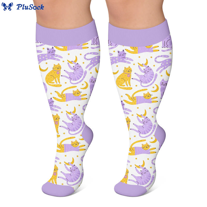 Plusock Plus Size Moonlight Cute Cat Compression Socks - image 2