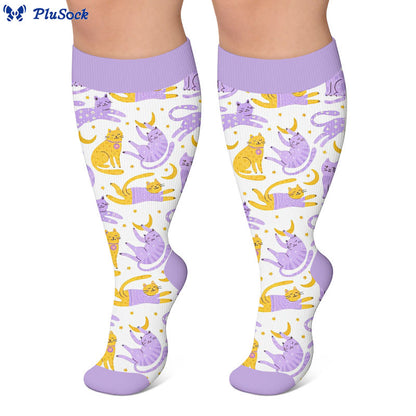 Plusock Plus Size Moonlight Cute Cat Compression Socks - image 2