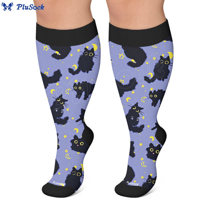 Plusock Plus Size Moonlight Cute Cat Compression Socks - image 3