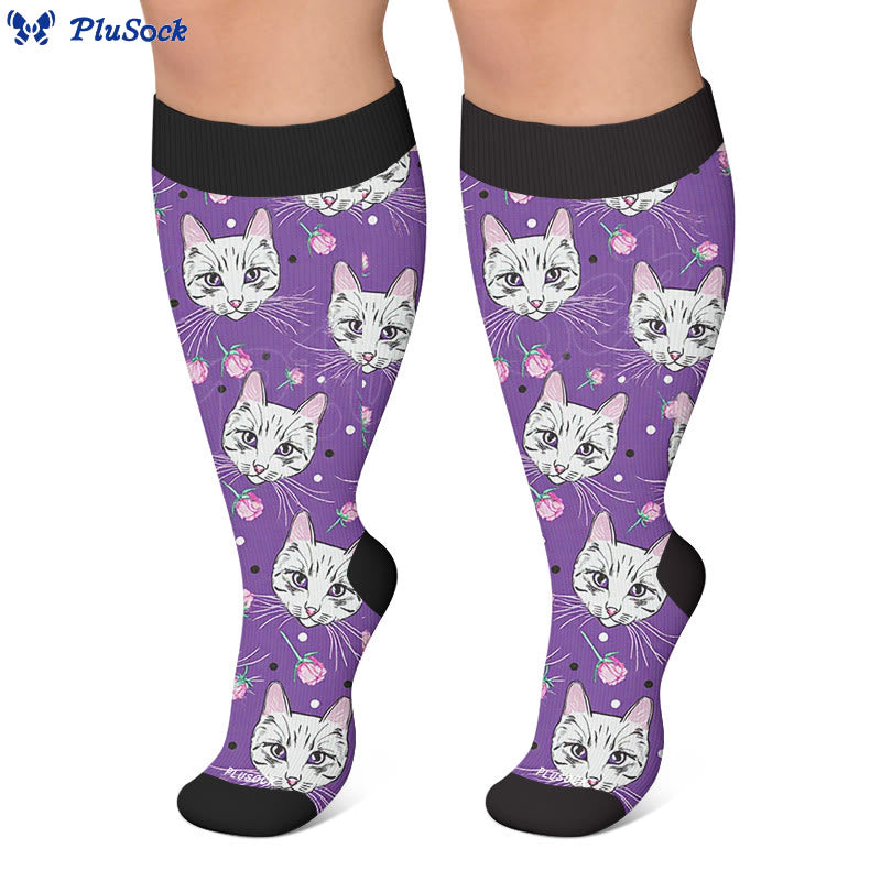 Plusock Plus Size Moonlight Cute Cat Compression Socks - image 4