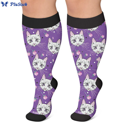 Plusock Plus Size Moonlight Cute Cat Compression Socks - image 4