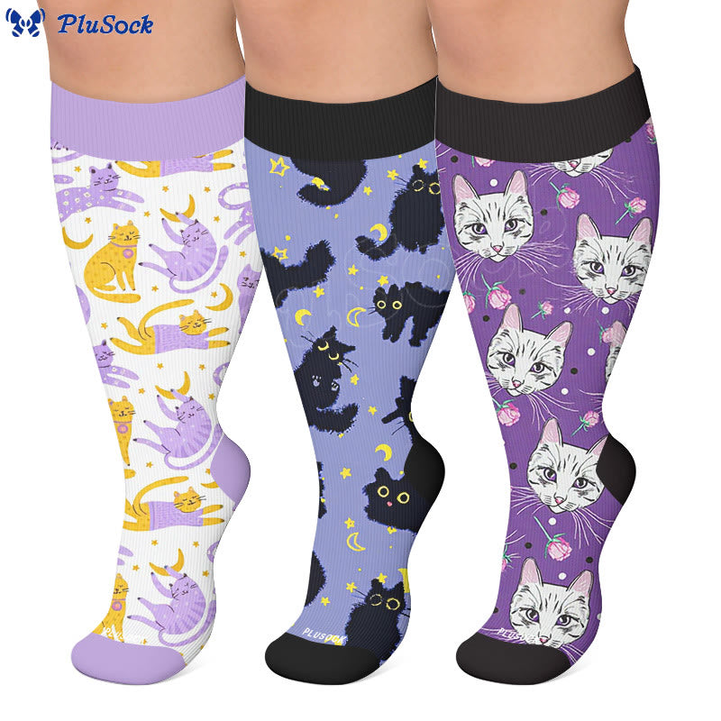 Plusock Plus Size Moonlight Cute Cat Compression Socks - image 0