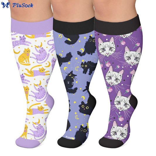 Plusock Plus Size Moonlight Cute Cat Compression Socks - image 0