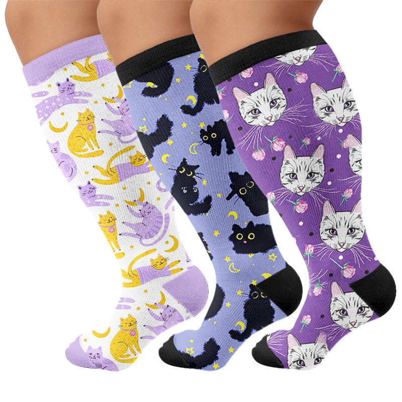 Plusock Plus Size Moonlight Cute Cat Compression Socks - image 1