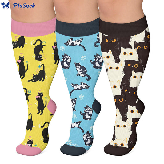 Plusock Plus Size Cute Quirky Cat Compression Socks - image 0