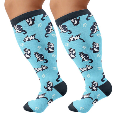 Plusock Plus Size Quirky Cute Cat Compression Socks - Blue - 4XL - image 5