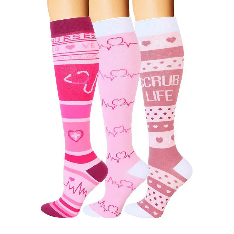 Plusock Pink ECG Heart Compression Socks(3 Pairs) - image 1
