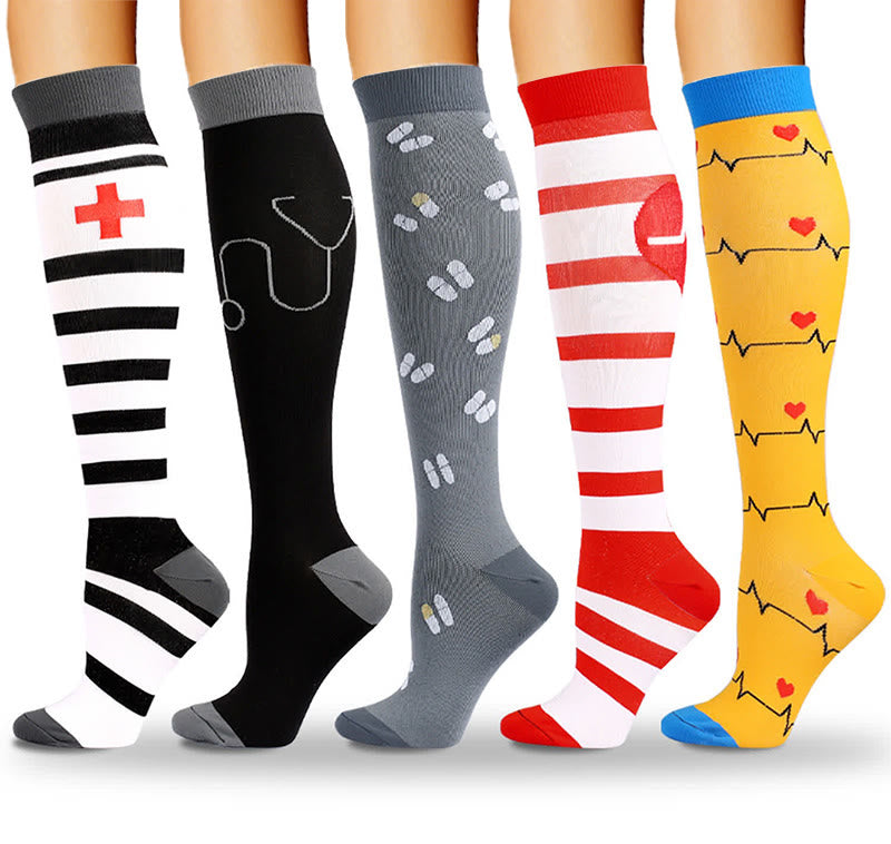 Plusock Medical Pattern Print Compression Socks(5 Pairs) - image 1
