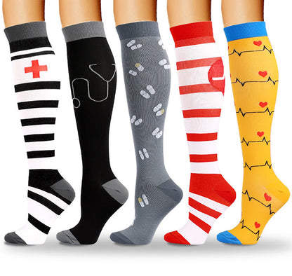 Plusock Medical Pattern Print Compression Socks(5 Pairs) - image 1