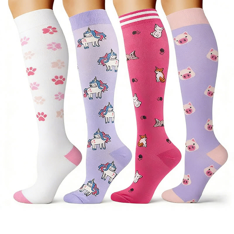 Plusock Unicorn Animal Compression Socks(4 Pairs) - image 1