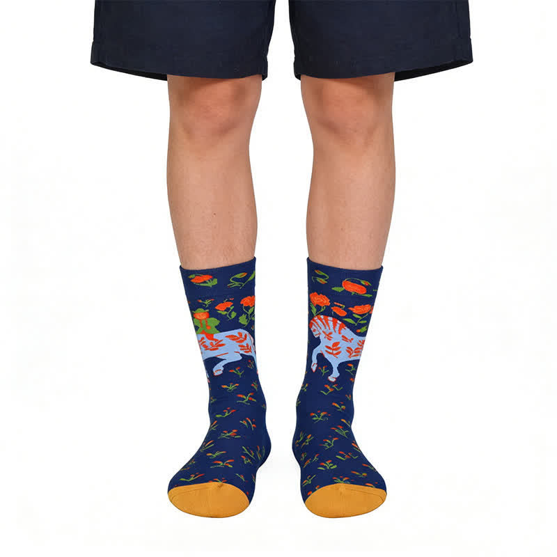 Plusock Blue Horse Cotton Quarter Socks - Blue - EU36-43(US3-10) - image 0