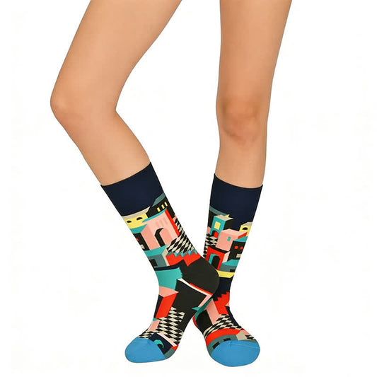 Plusock Vibrant Geometric Cotton Quarter Socks - Black - EU36-43(3-10) - image 0