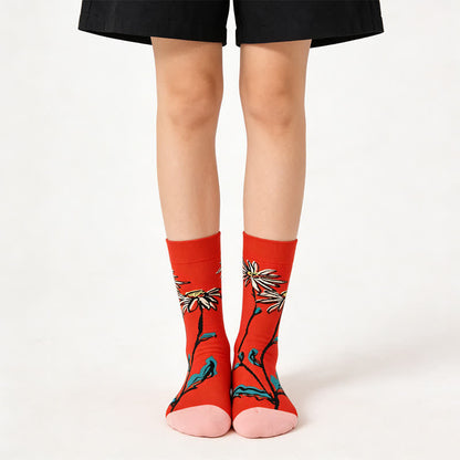 Plusock Red Daisy Cotton Quarter Socks - Red - EU36-43(US3-10) - image 0