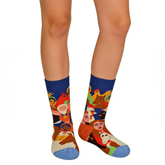 Plusock Artistic Collage Cotton Quarter Socks - Blue - EU36-40(US3-10） - image 0