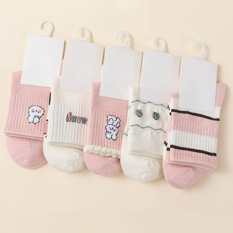 Plusock Easter Pink Rabbit Cotton Quarter Socks(5 Pairs) - image 1