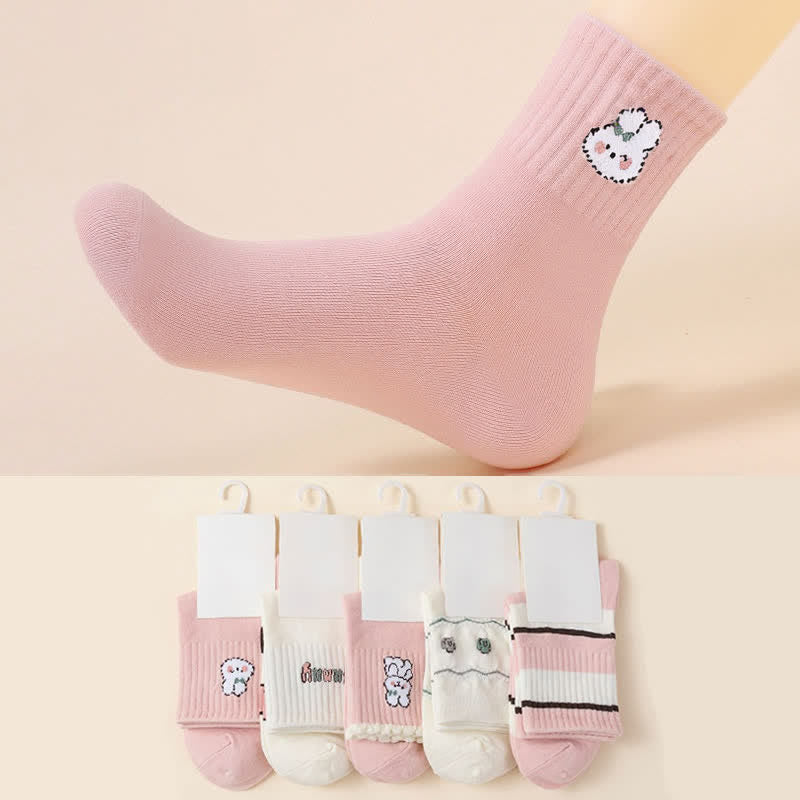 Plusock Easter Pink Rabbit Cotton Quarter Socks(5 Pairs) - Multicolor - EU35-40(US2-7) - image 0