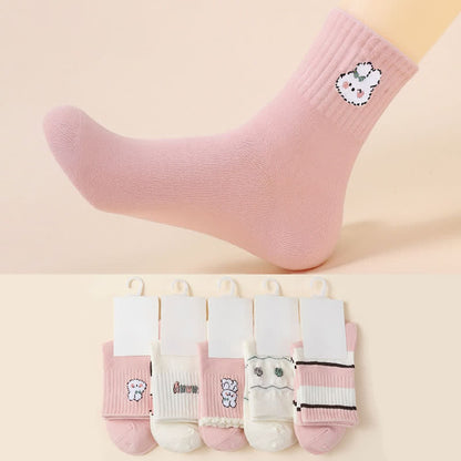 Plusock Easter Pink Rabbit Cotton Quarter Socks(5 Pairs) - Multicolor - EU35-40(US2-7) - image 0