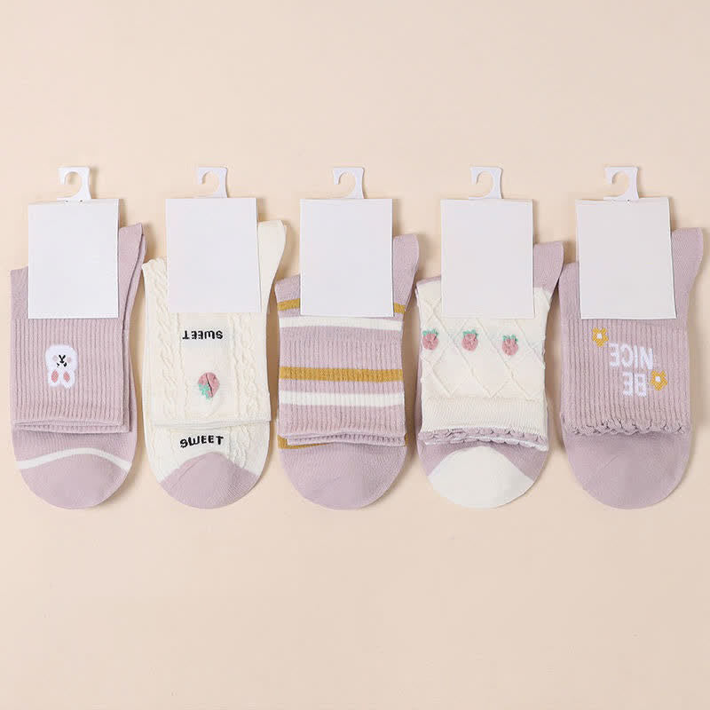 Plusock Easter Purple Rabbit Cotton Quarter Socks(5 Pairs) - image 1