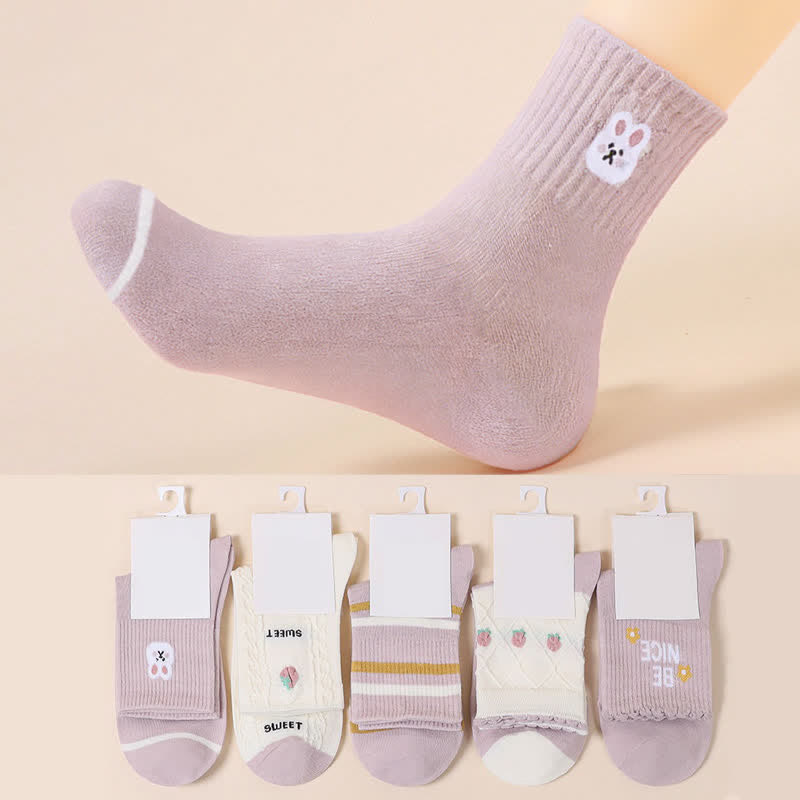 Plusock Easter Purple Rabbit Cotton Quarter Socks(5 Pairs) - Multicolor - EU35-40(US2-7) - image 0