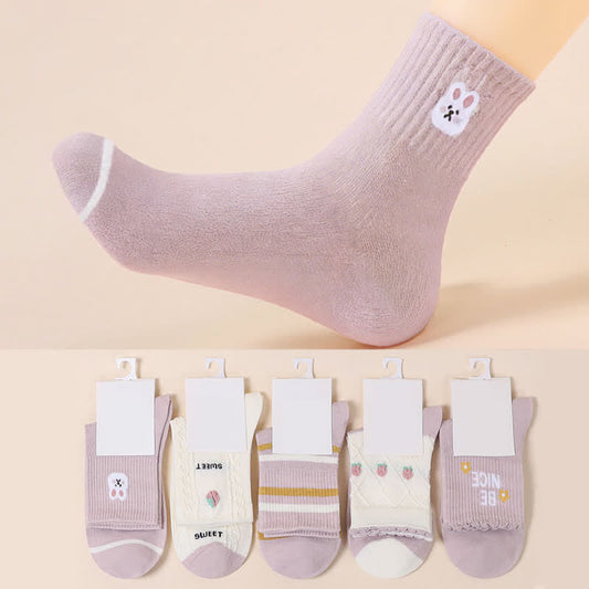 Plusock Easter Purple Rabbit Cotton Quarter Socks(5 Pairs) - Multicolor - EU35-40(US2-7) - image 0