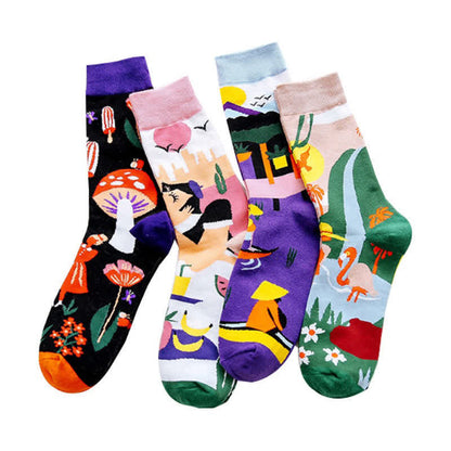 Plusock Cartoon Print Quarter Socks(4 Pairs) - image 1