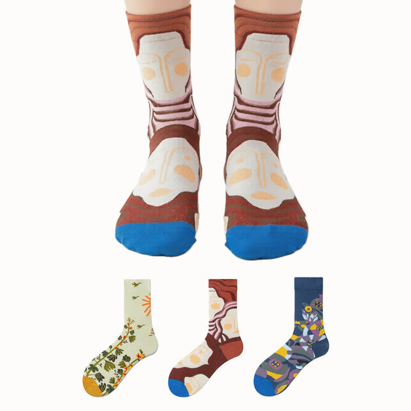 Plusock Stylish Printed Quarter Socks(3 Pairs) - Multicolor - EU36-43(US3-10) - image 0