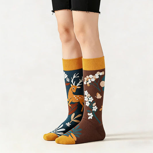 Plusock Deer Floral Quarter Socks - Brown - EU36-43(US3-10) - image 0