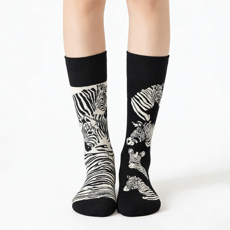 Plusock Funny Zebra Quarter Socks - Black - EU36-43(US3-9) - image 0