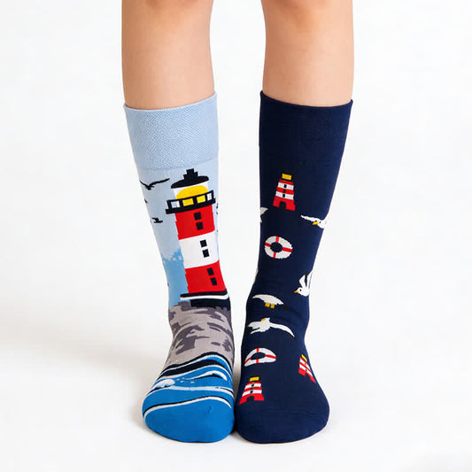 Plusock Seagull Lighthouse Quarter Socks - Blue - EU36-43(US3-10) - image 0