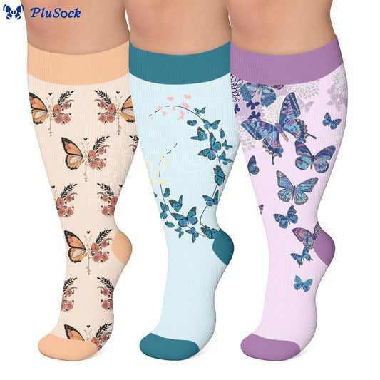 Plusock Plus Size Dancing Butterfly Print Compression Socks - image 0