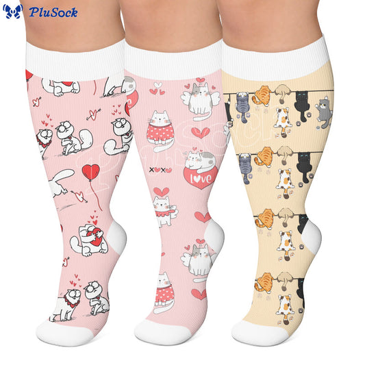 Plusock Plus Size Cute Kitten Print Compression Socks - image 0