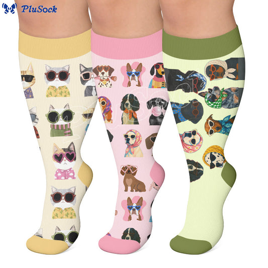 Plusock Plus Size Dog Portraits Print Compression Socks - image 0