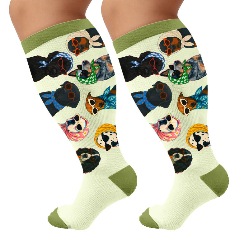 Plusock Plus Size Dog Print Compression Socks - Green - 4XL - image 7