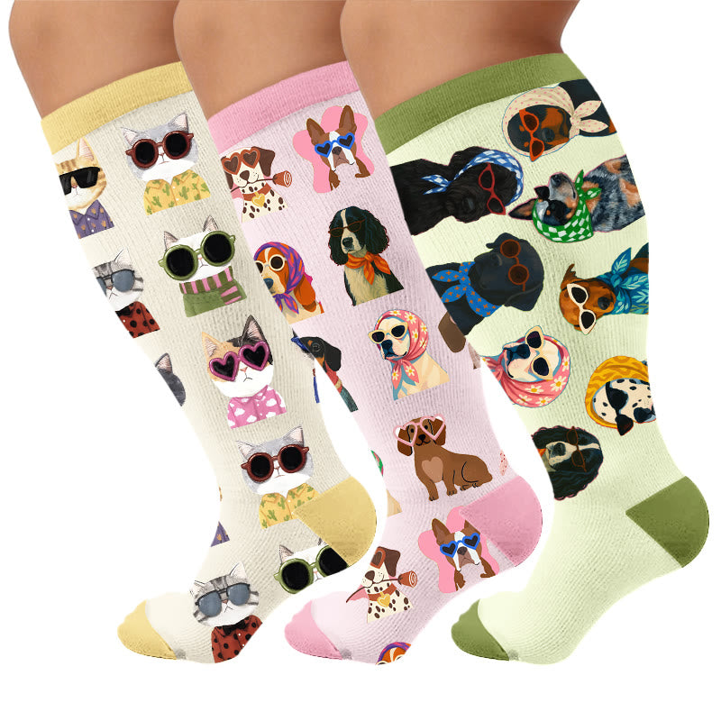 Plusock Plus Size Dog Print Compression Socks - image 1