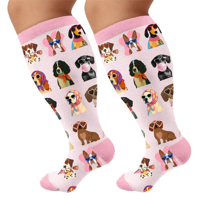 Plusock Plus Size Dog Print Compression Socks - Pink - 4XL - image 6