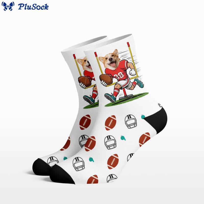 Plusock Football Dog Face Quarter Socks - White - EU37-44(US4-10) - image 0