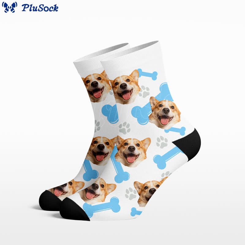 Plusock Cute Bone Dog Face Quarter Socks - White - EU37-44(US4-10) - image 0