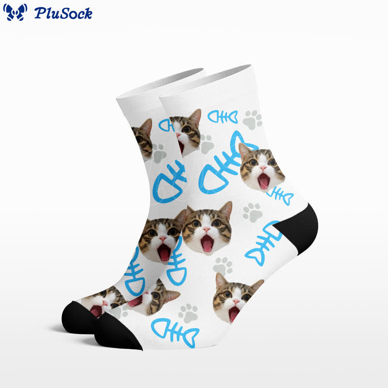 Plusock Fish Bone Cat Face Quarter Socks - White - EU37-44(US4-10) - image 0