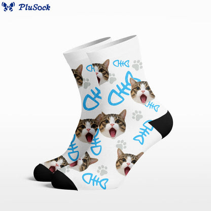 Plusock Fish Bone Cat Face Quarter Socks - White - EU37-44(US4-10) - image 0