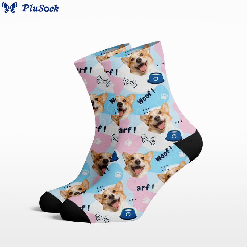 Plusock Cute Dog Face Quarter Socks - Blue - EU37-44(US4-10) - image 0