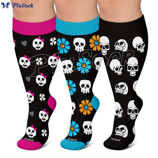 Plusock Plus Size Skull Bloom Compression Socks - image 0