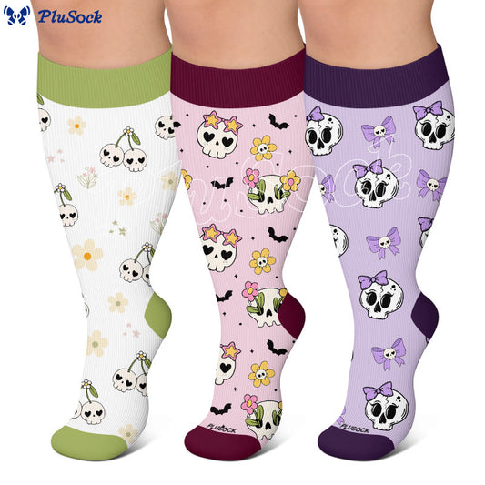 Plusock Plus Size Sweet Skull Garden Compression Socks - image 0