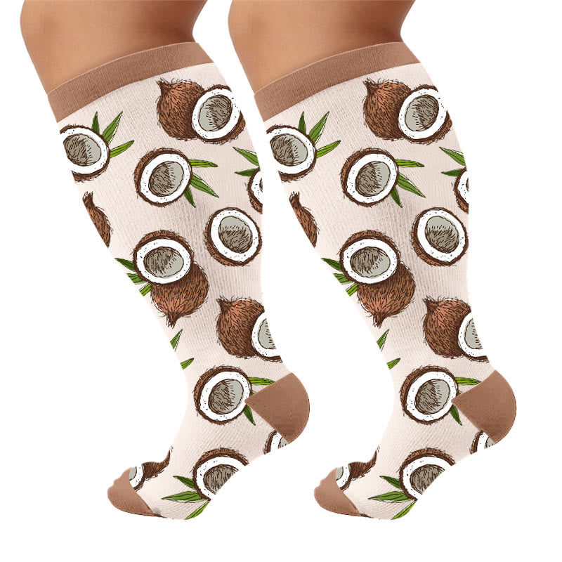 Plusock Plus Size Summer Fruit Print Compression Socks - Coconut(1 Pair) - 4XL - image 5