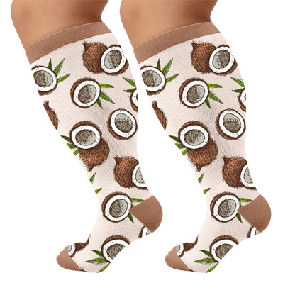 Plusock Plus Size Summer Fruit Print Compression Socks - Coconut(1 Pair) - 4XL - image 5