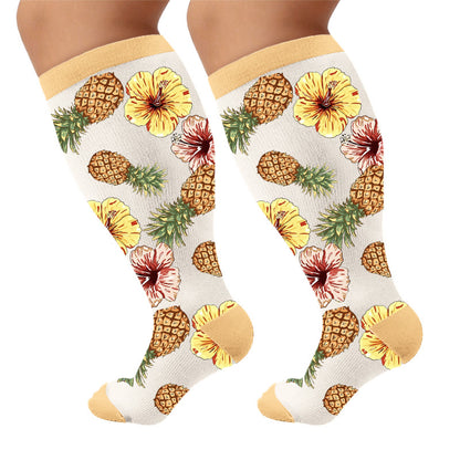 Plusock Plus Size Summer Fruit Print Compression Socks - Pineapple(1 Pair) - 4XL - image 7