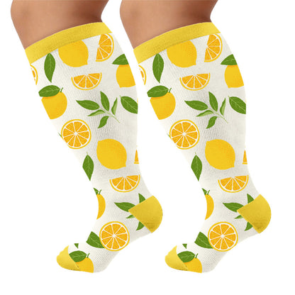 Plusock Plus Size Summer Fruit Print Compression Socks - Orange(1 Pair) - 4XL - image 6