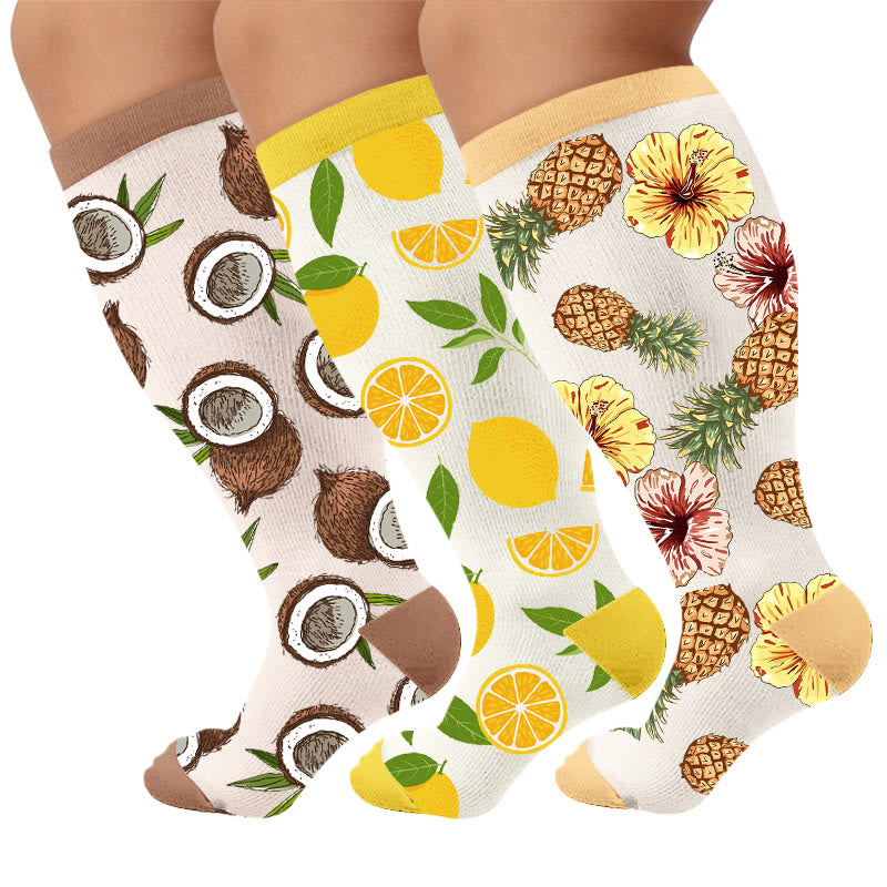 Plusock Plus Size Summer Fruit Print Compression Socks - Multicolor(3 Pairs) - 4XL - image 1