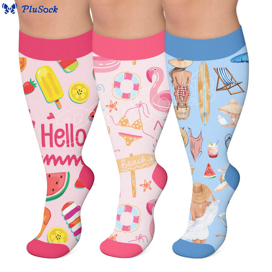 Plusock Plus Size Hello Summer Printed Compression Socks - image 0