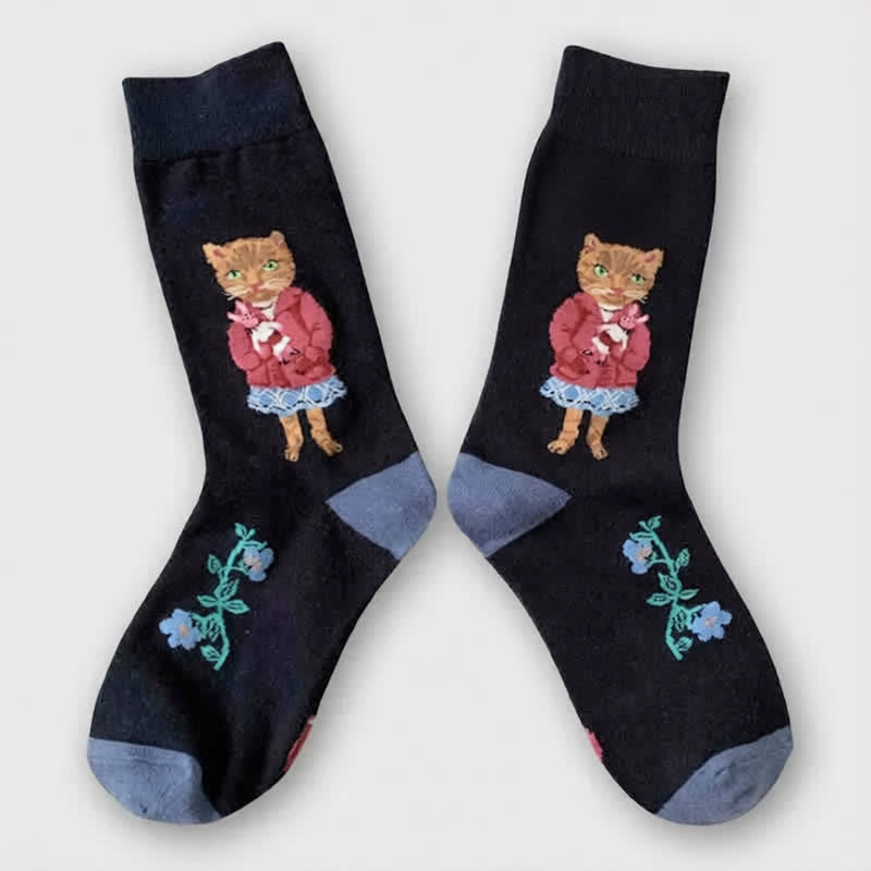 Plusock Cute Cat Flower Quarter Socks(3 Pairs) - image 5